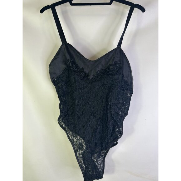 Vintage 80s Black Lace Snap Sheer Teddy Lingerie Body Suit - Picture 3 of 7